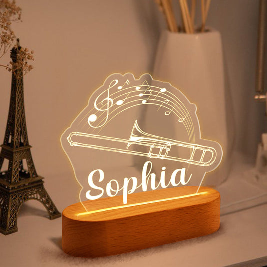 Trombone LED Night Light Lamps, Personalized with Name or Text, Customized Gift Lighted Sign Display Lights Up