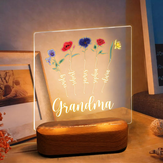 Personalized Grandma's Garden Night Light, Mom's Garden Night Light, Mother's Day Gift for Grandma, Gifts for Mom, Family Birth Flower Gift
